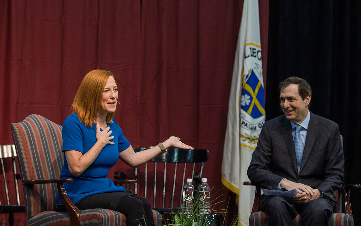 Jen Psaki talking with Howard Kurtz