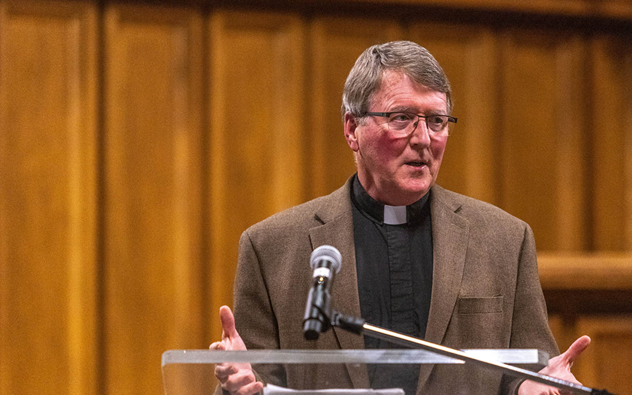 Joseph Vought speaking in Antrim Chapel