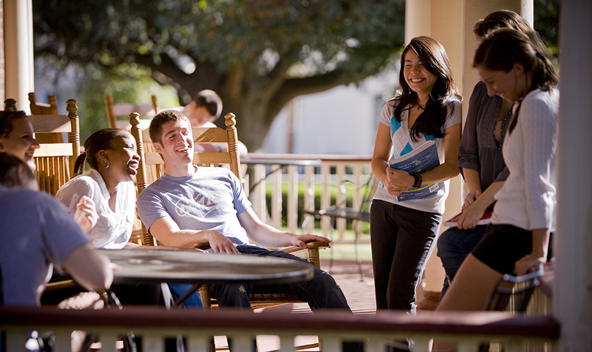 Students laughing outside.