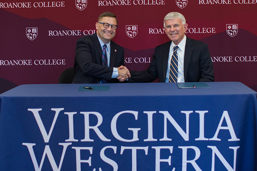 Roanoke and Virginia Western presidents shaking hands