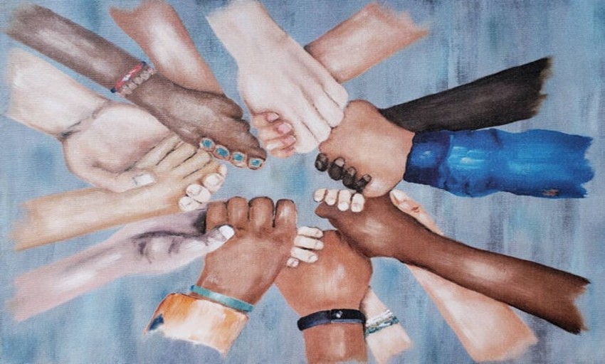 different races holding hands artwork