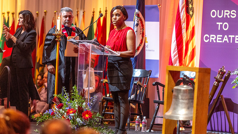 Speaker at podium