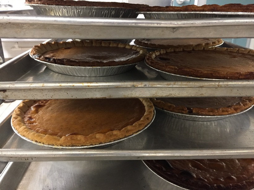 Pies on racks