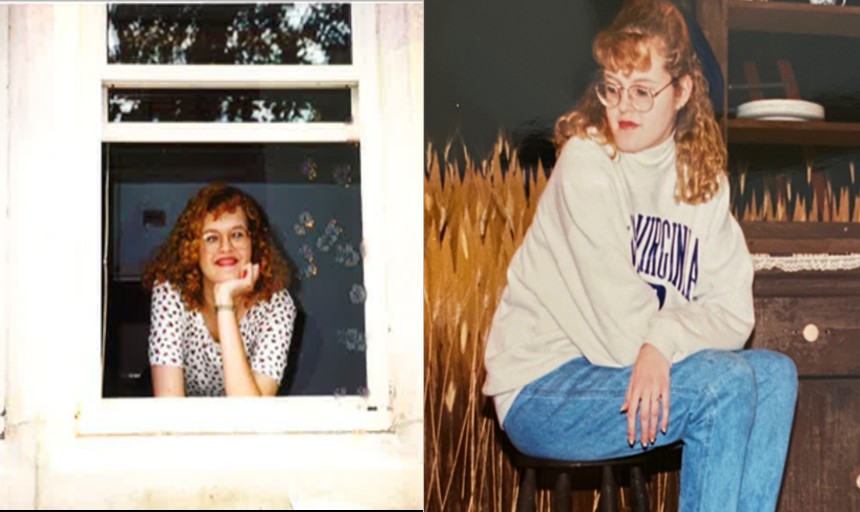 Two pictures of Crystal Van Heis '95, when she was a student at Roanoke College