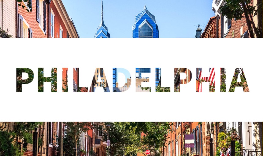 Image of a skyline with text "Philadelphia"