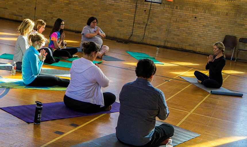 yoga in alumni gym 