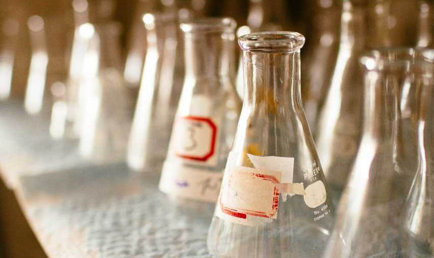 beakers on a table