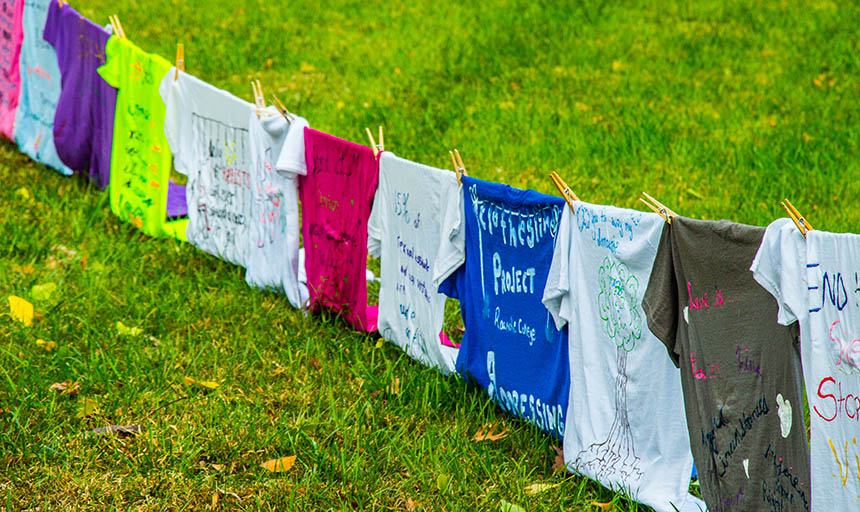 A photo of the clothesline project