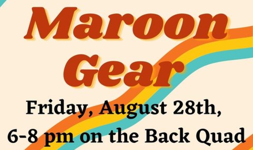 The red words "make your own maroon gear" against a beige background with rainbows