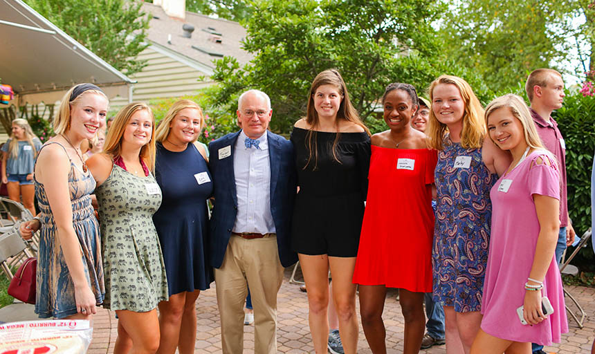 President Maxey with freshmen at the picnic