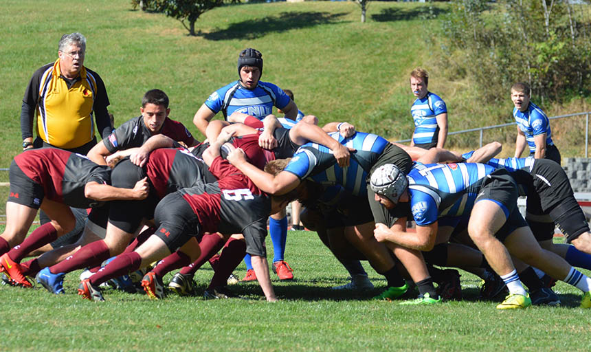 The men's rugby team during a match