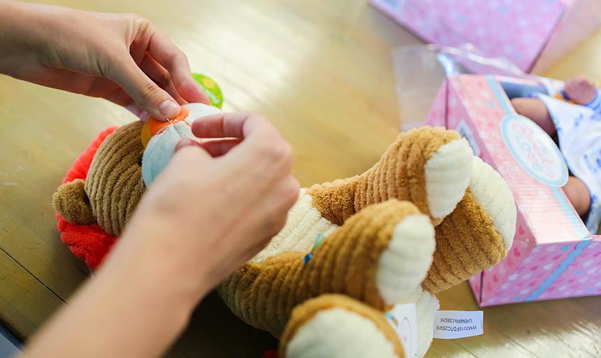 Sewing a stuffed animal 