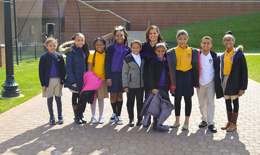 A class of elementary school students at Roanoke College