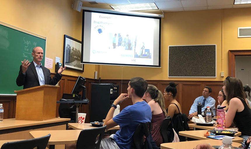 speaker talking on a classroom