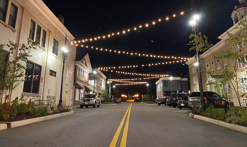 A view of college avenue at night