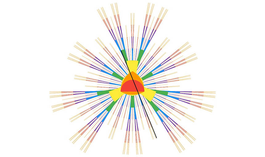 Colored needles forming a geometric design