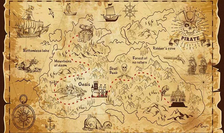 A cartoon treasure map