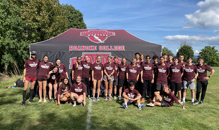 Roanoke college track athletes text on tent says: Roanoke college maroons, Roanoke college