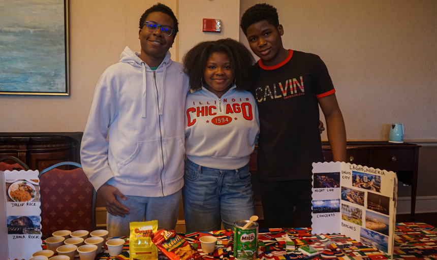 Students at a campus international fair