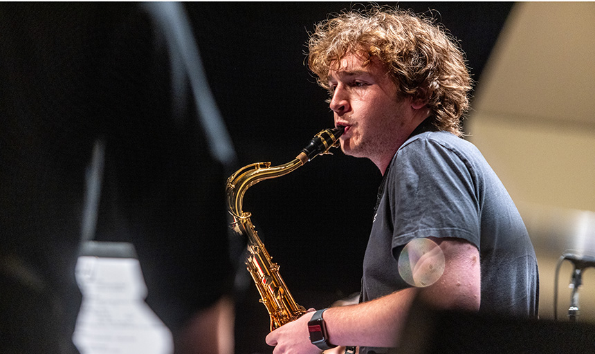 Student playing the saxophone