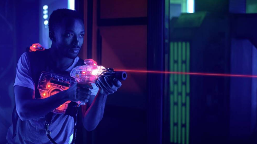 student playing laser tag