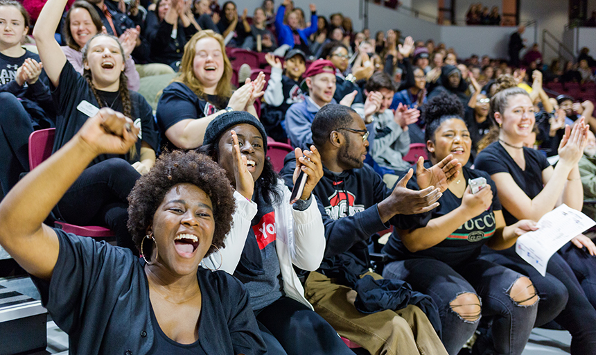 students cheering in Cregger