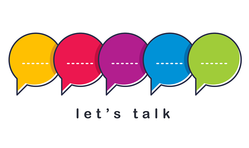 illustration of multi-colored quote bubbles placed over the words: let's talk