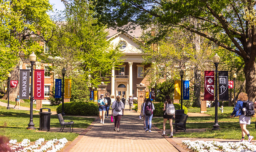 Class change on the front quad with Admin building in the background