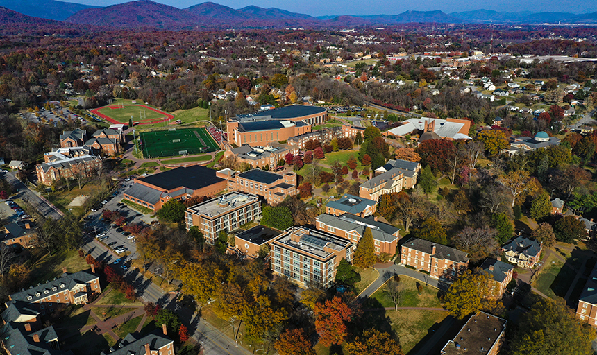 Roanoke College campus drone photo