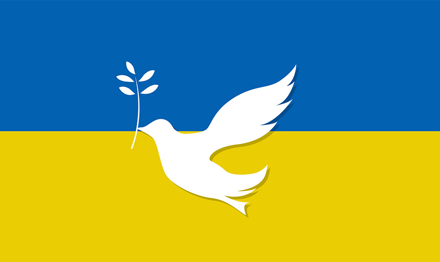 Image of a dove against a backdrop of the colors of the Ukrainian flag