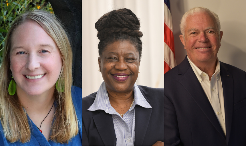 Three side-by-side professional headshots of a blonde woman, an African American woman and an older man with white hair