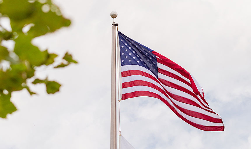 U.S. flag shown on campus