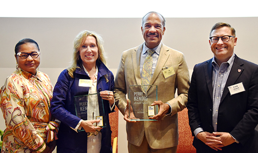 The Kendig Award winners and college presidents smile for a group photo