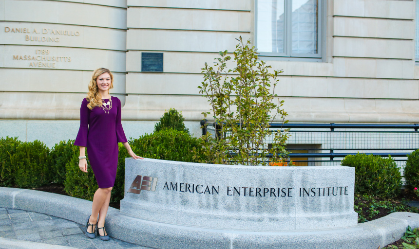 Alixandra Hunter pictured outside American Enterprise Institute offices